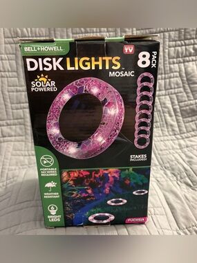Bell+Howell Solar Powered Outdoor Mosaic Disk Lights 8 Pack Fuchsia Pink
